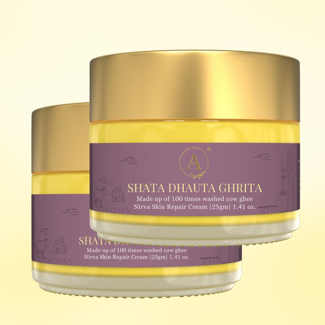 Shata Dhauta Ghrita Skin Repair Emollient | 100 Times Washed A2 Cow Ghee Cream 25gm