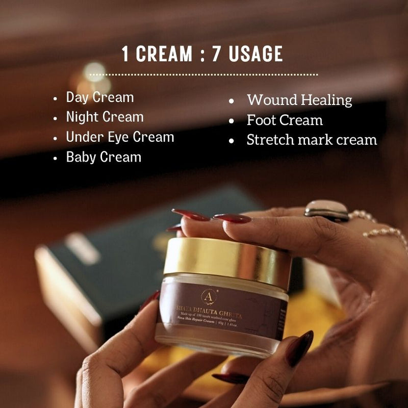 Shata Dhauta Ghrita Skin Repair Emollient | 100 Times Washed A2 Cow Ghee Cream
