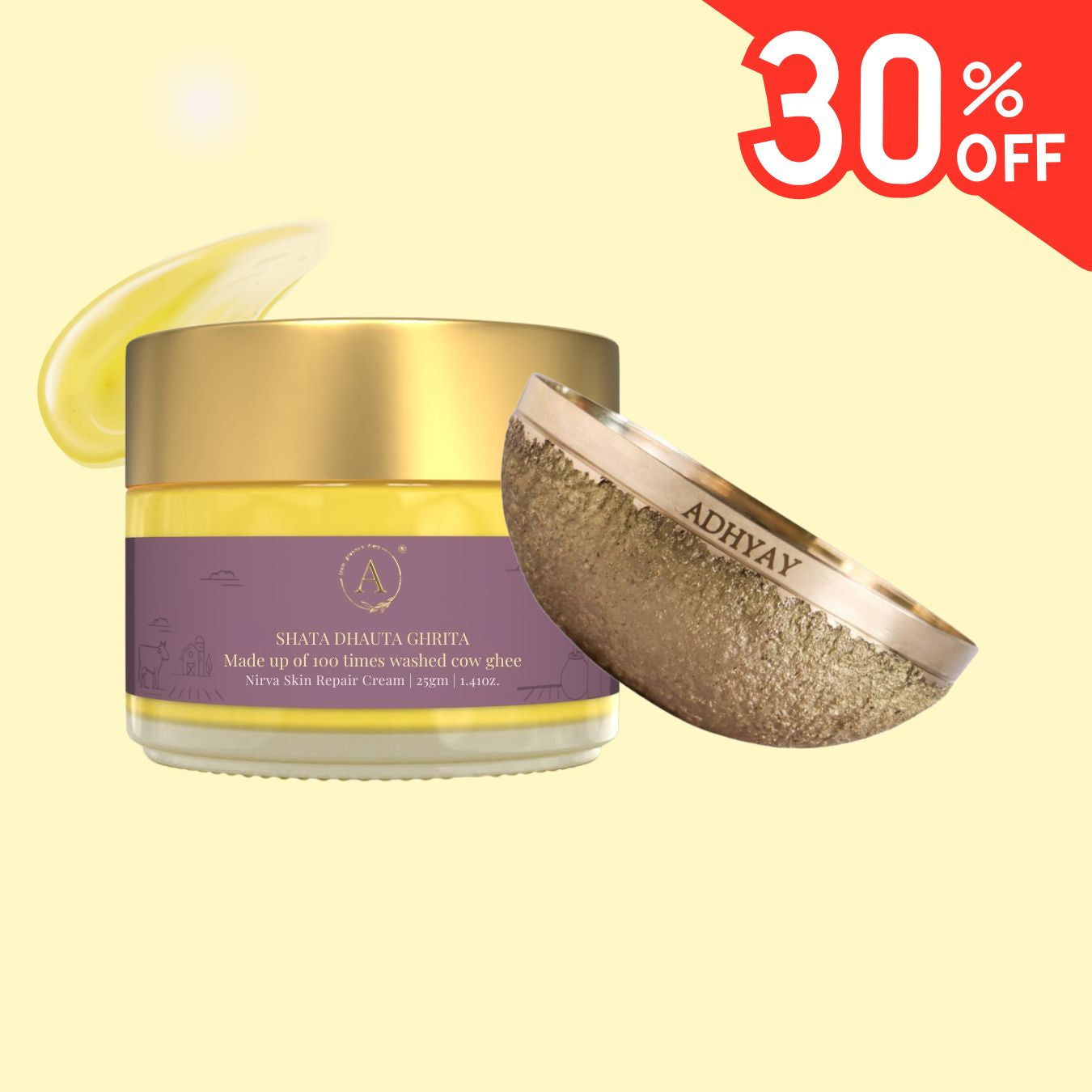 Foot Reflexology Combo : Shata Dhauta Ghrita & Kansa Vatki Foot Massage Bowl