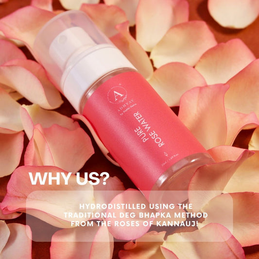 Pure Rose Water :  Hydrodistilled using traditional Deg Bhapka method, from Kannauj